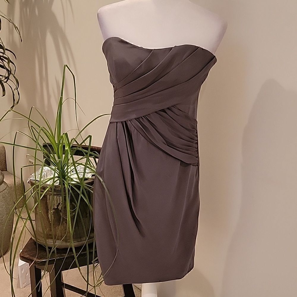 Nicole Miller silk blend strapless grey dress